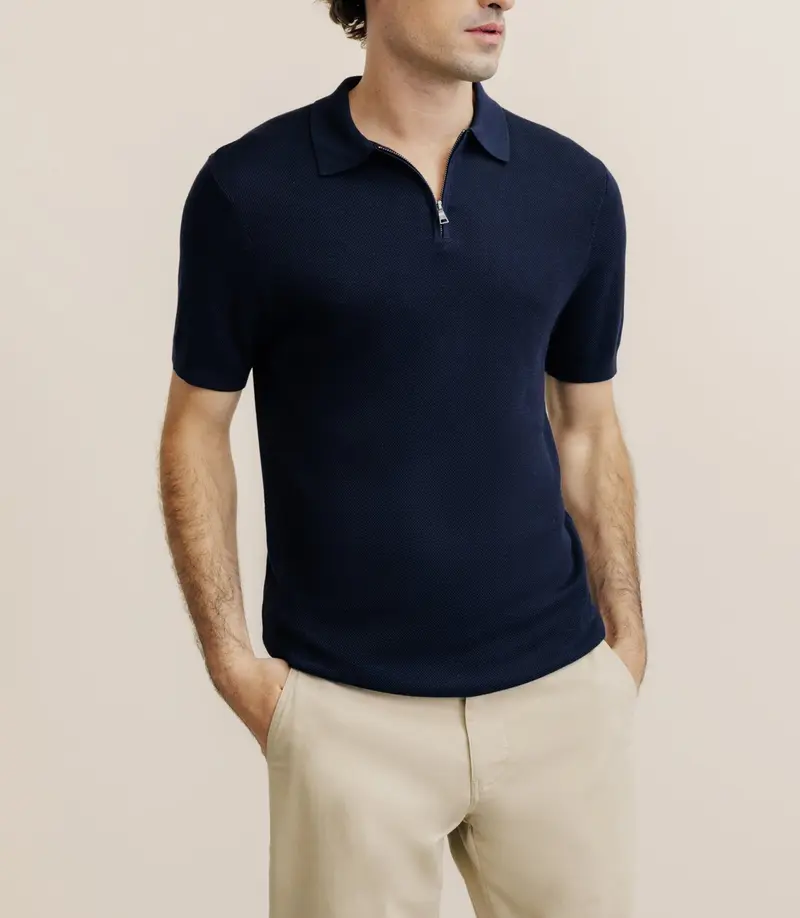 Polo col zip marine