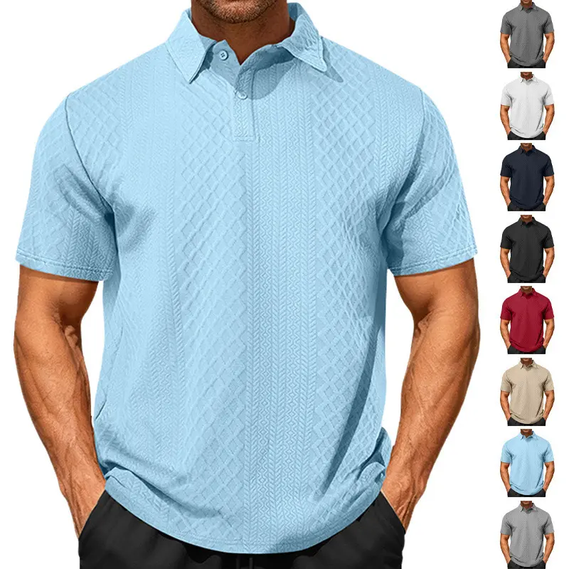 Polo d'Été pour Homme – Coupe Ample, Respirant, Tissu Jacquard Uni, Col Revers