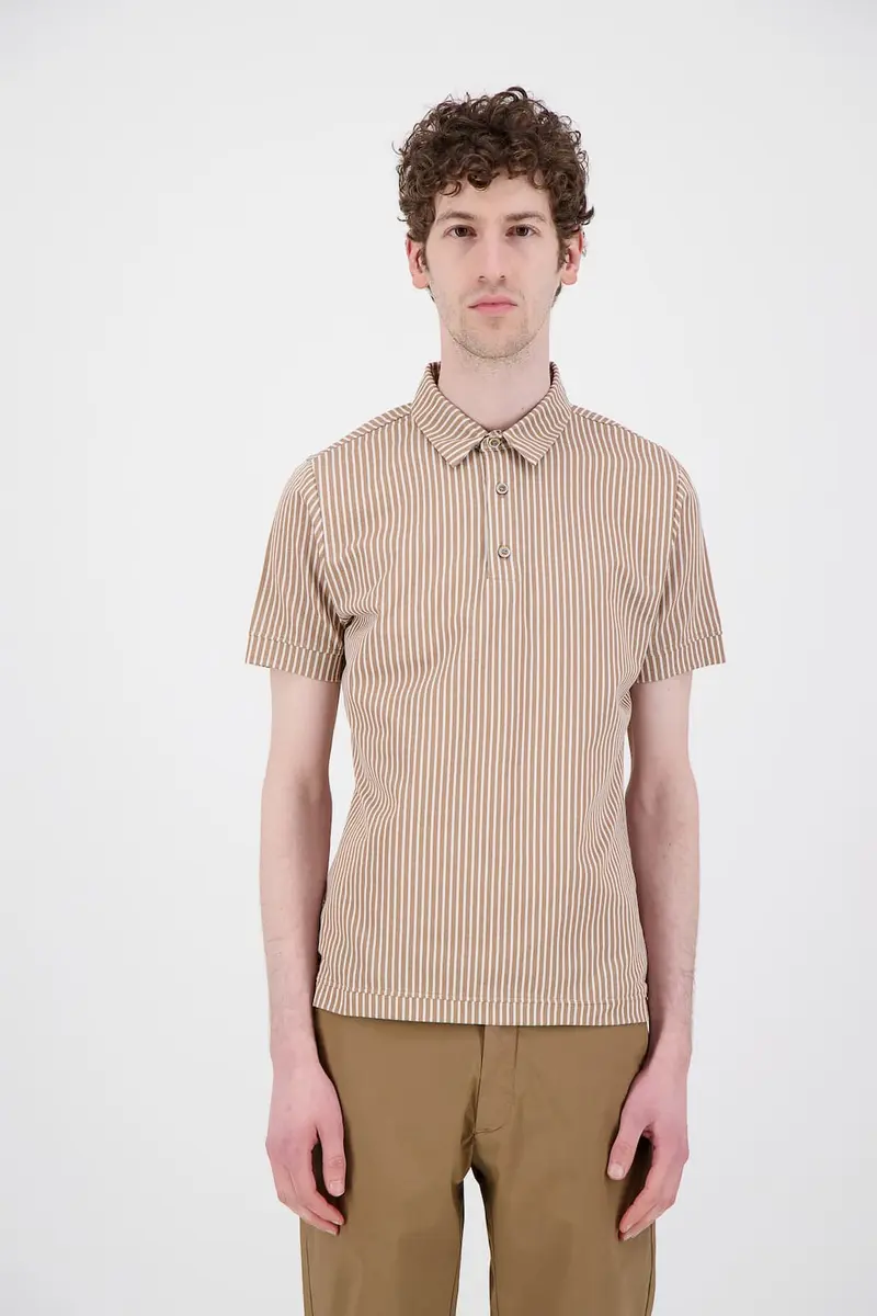 Polo en coton bio à rayures beige