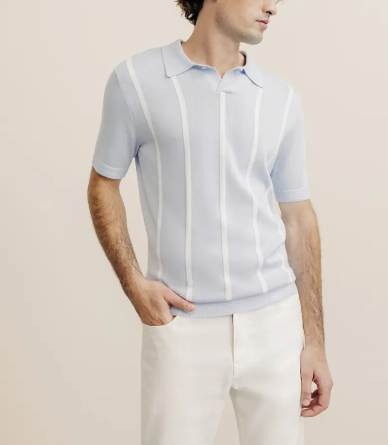 Polo en maille à rayures bleu ciel