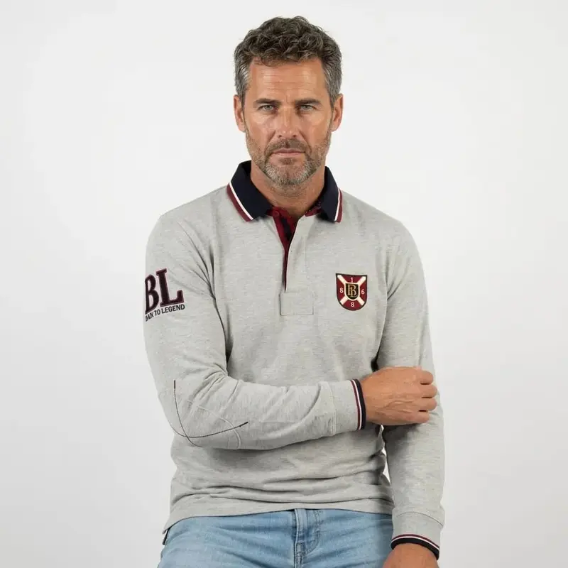 Polo gris chiné toucher peau de pêche