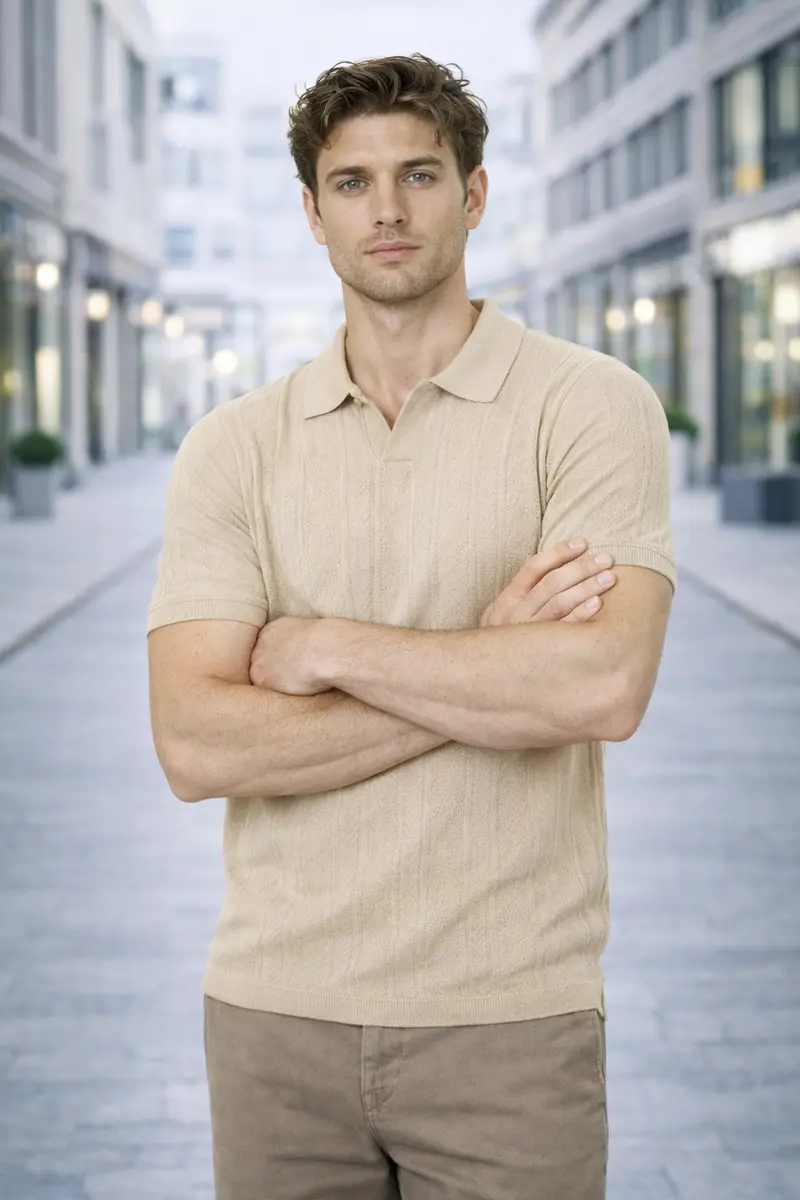Polo homme beige maille