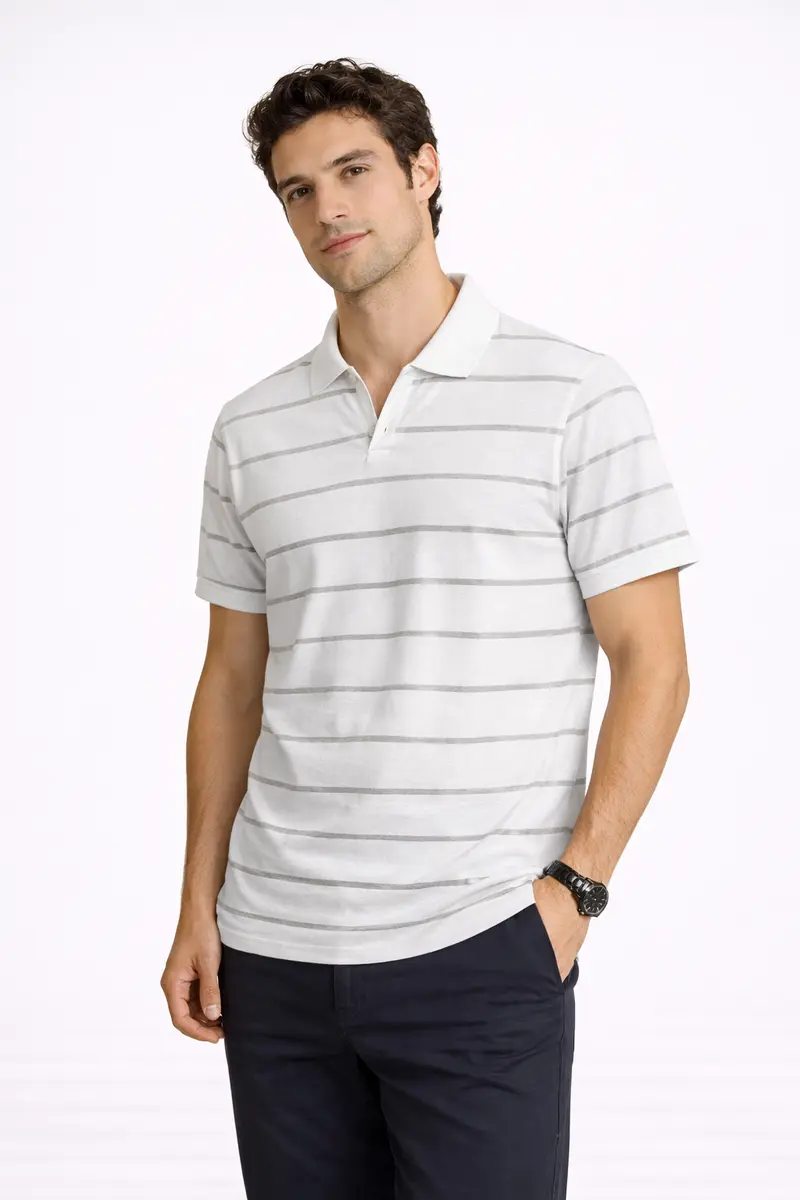 Polo Homme Blanc à Rayures