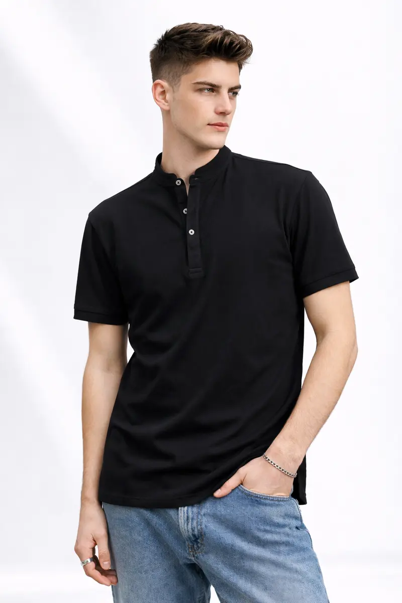 Polo homme col mao noir