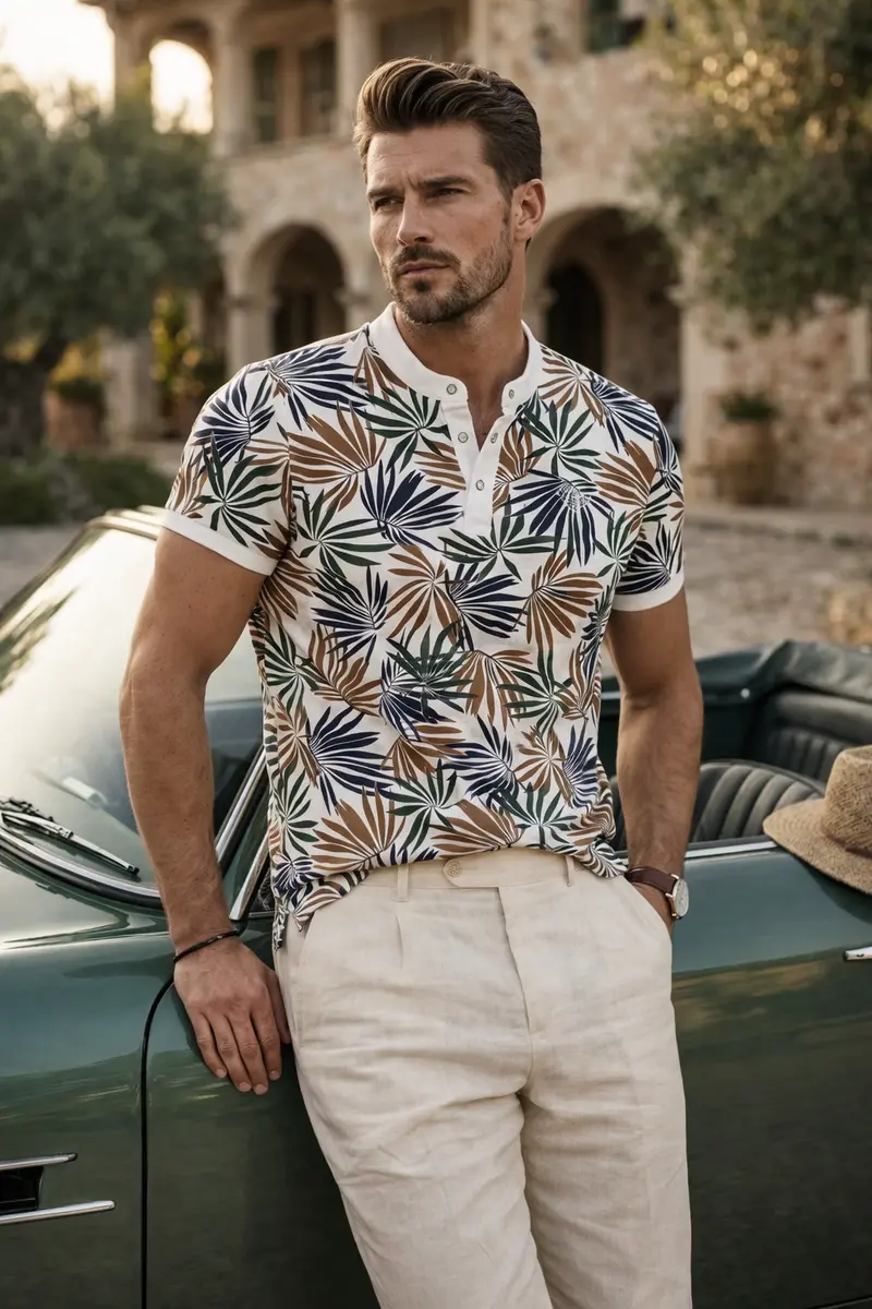 Polo homme imprimé feuillage