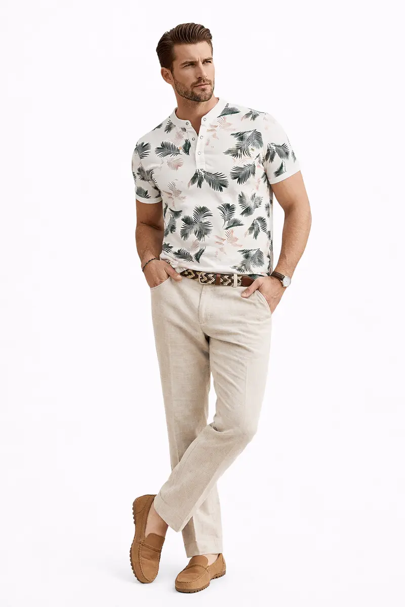 Polo homme imprimé feuillage tropical