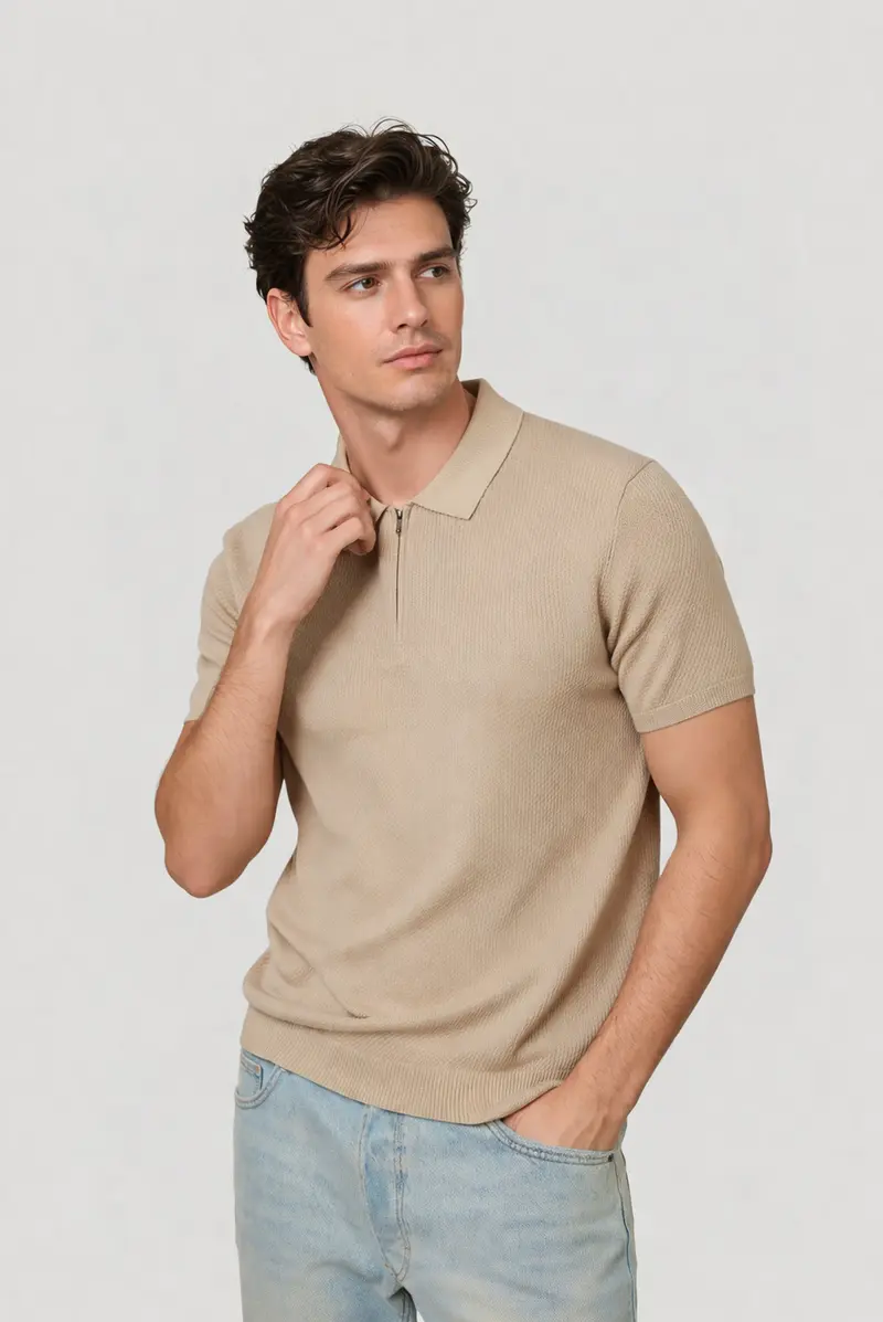 Polo homme manches courtes Beige