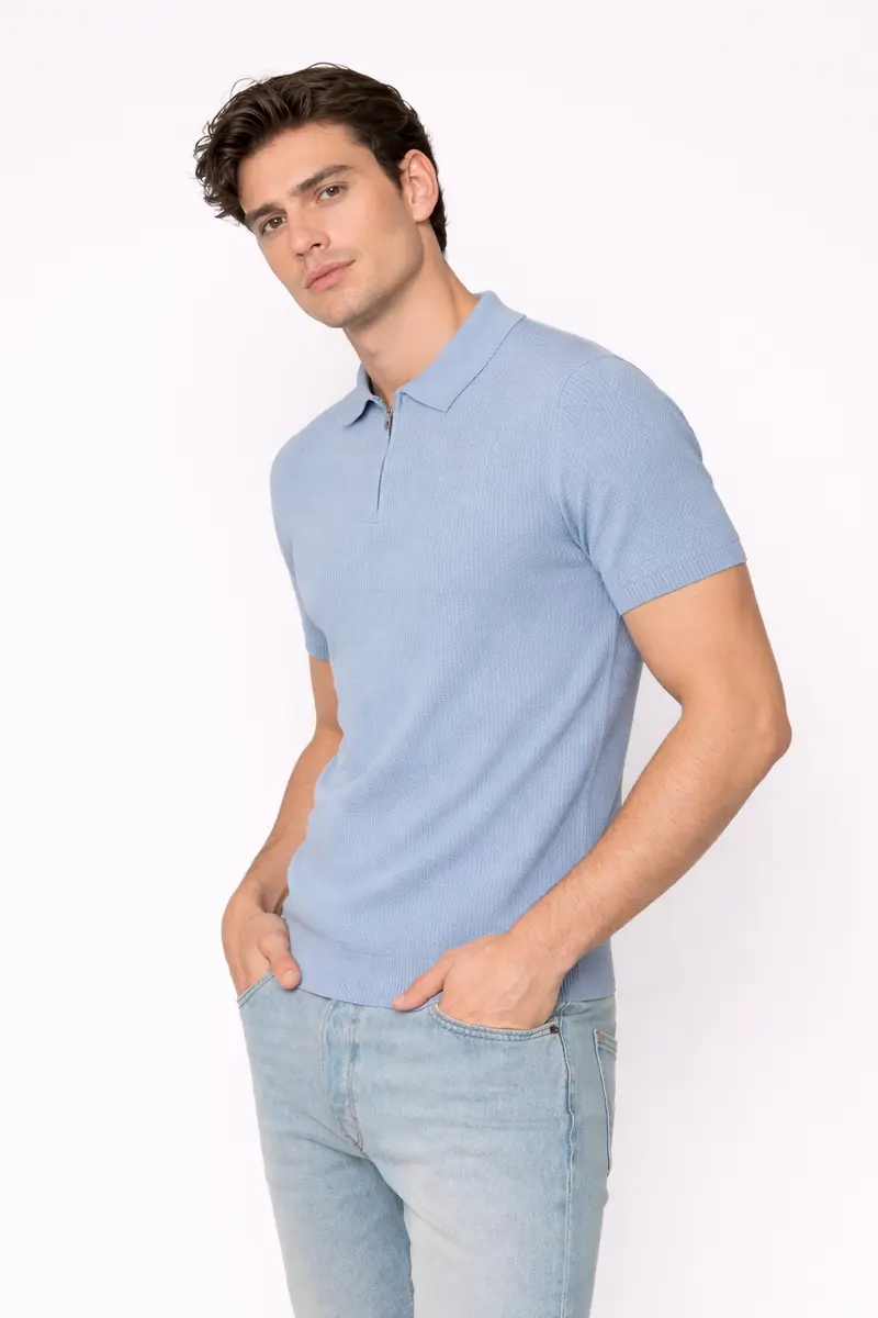 Polo homme manches courtes Bleu