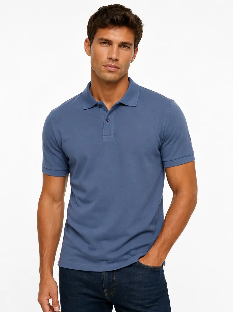 Polo homme marine en maille piquée
