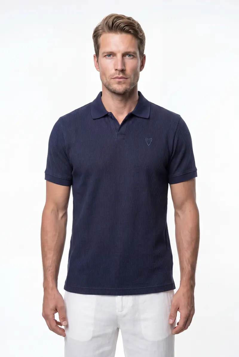 Polo homme marine texturé