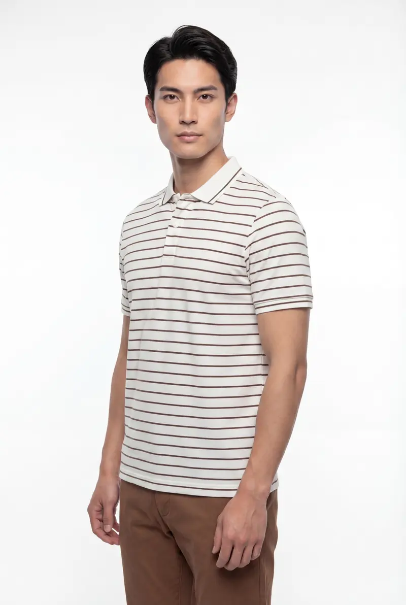 Polo homme marron à rayures fines