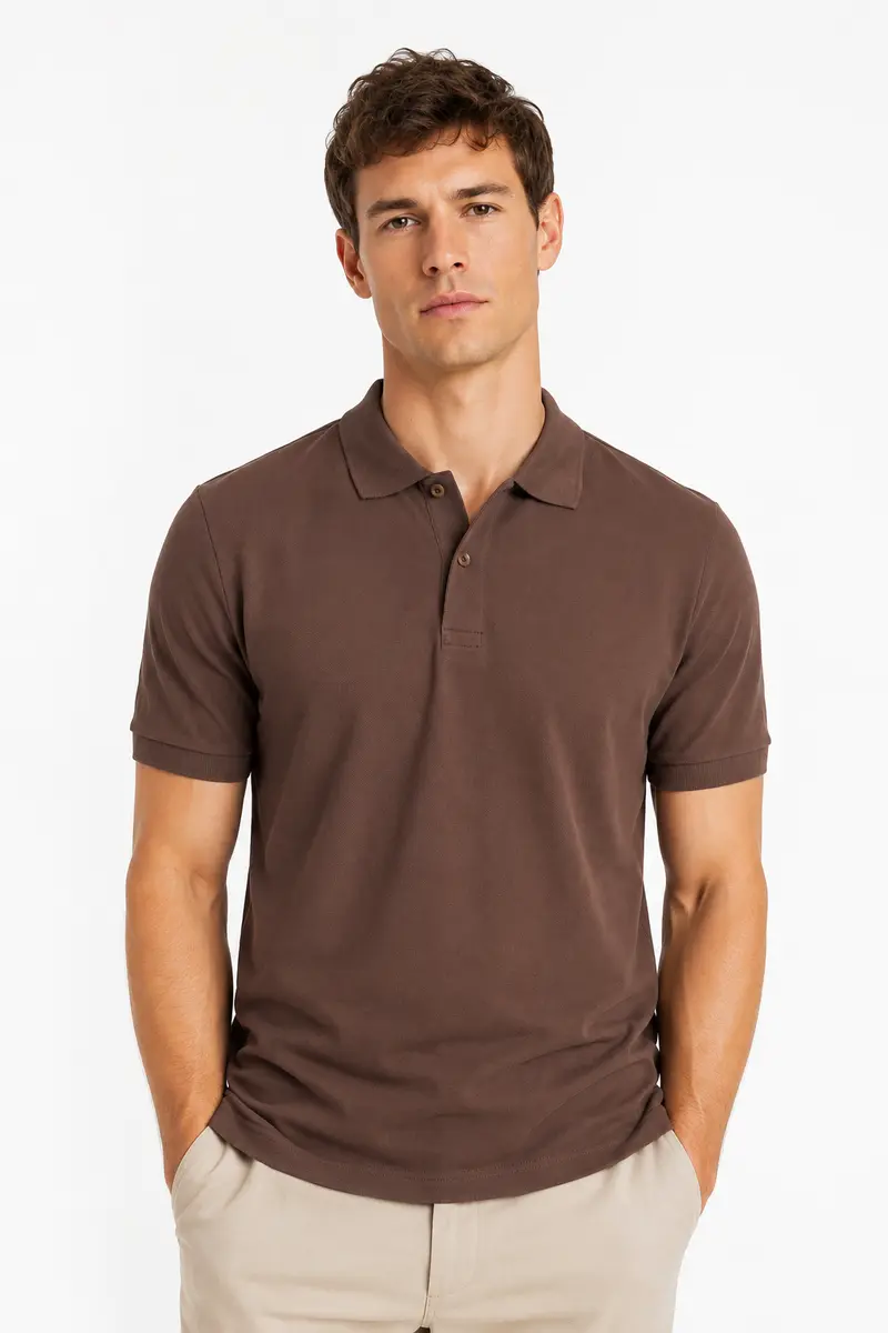 Polo homme marron en maille piquée