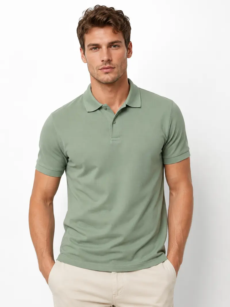 Polo homme vert en maille piquée