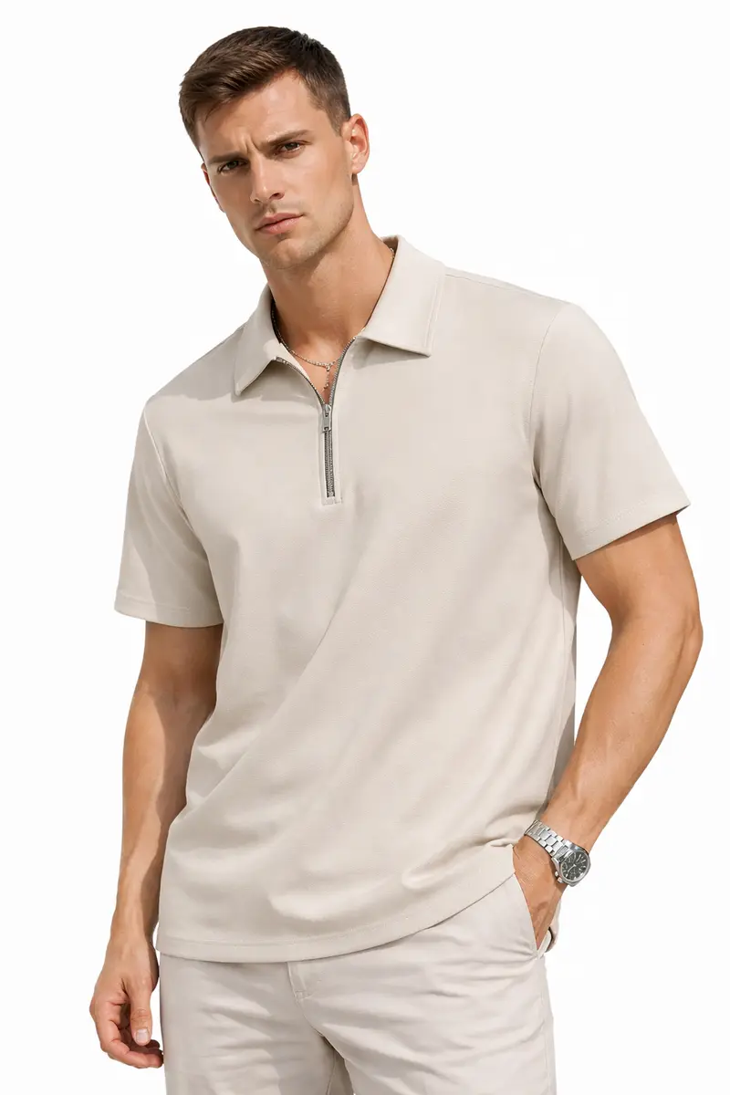 Polo homme zippé Beige