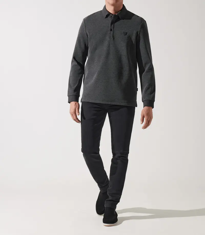 Polo manche longue piqué chiné anthracite GIPIQUE