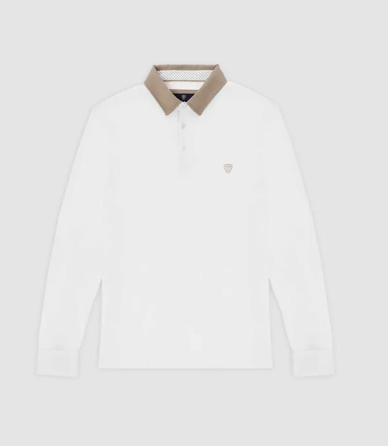 Polo manches longues col suède blanc GARA