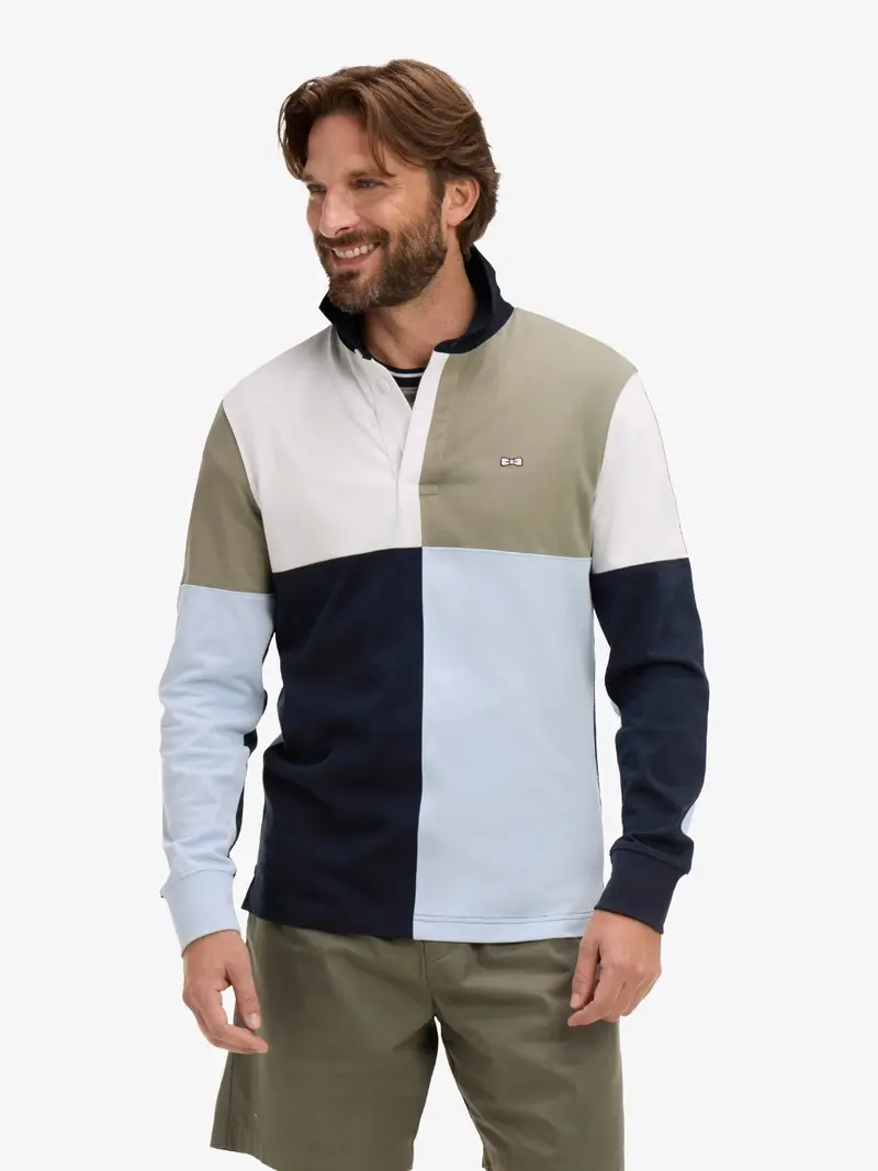 Polo manches longues Eden Park bleu en coton