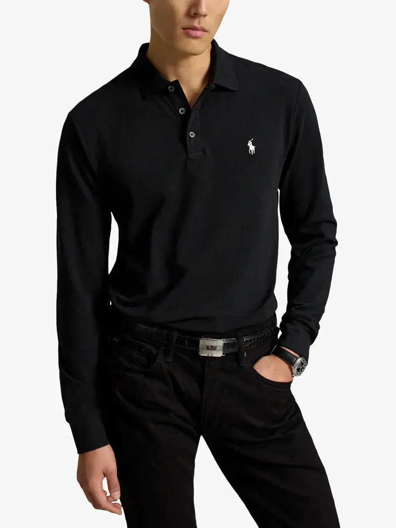 Polo manches longues Ralph Lauren noir en coton