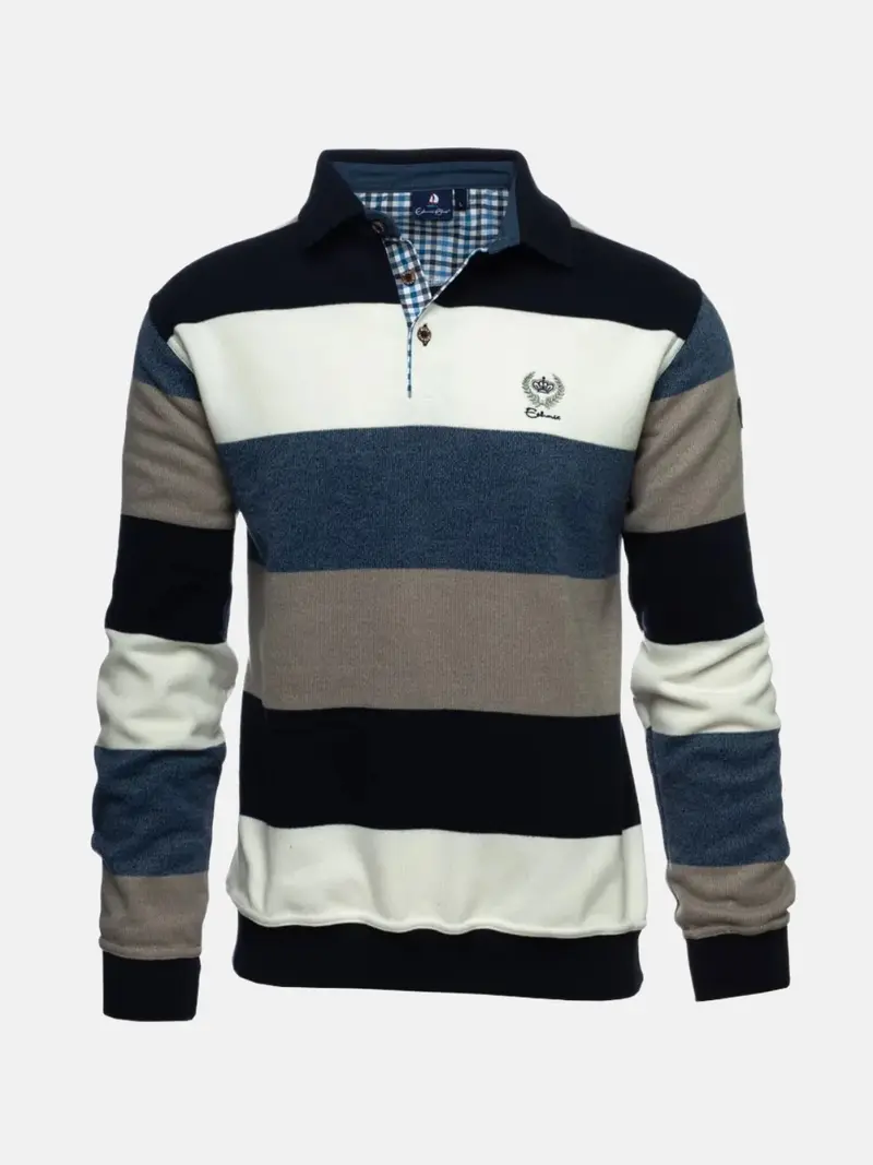 Polo manches longues rayé Ethnic Blue bleu