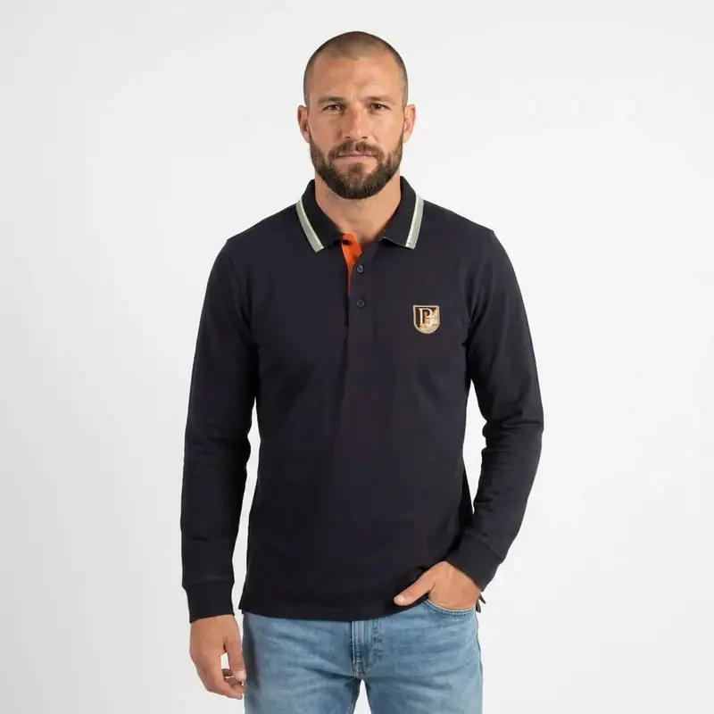 Polo ml bleu marine toucher peau de pêche