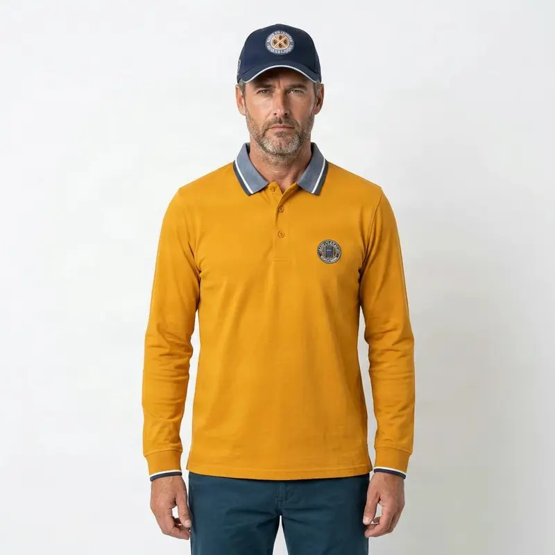 Polo ml jaune toucher peau de pêche