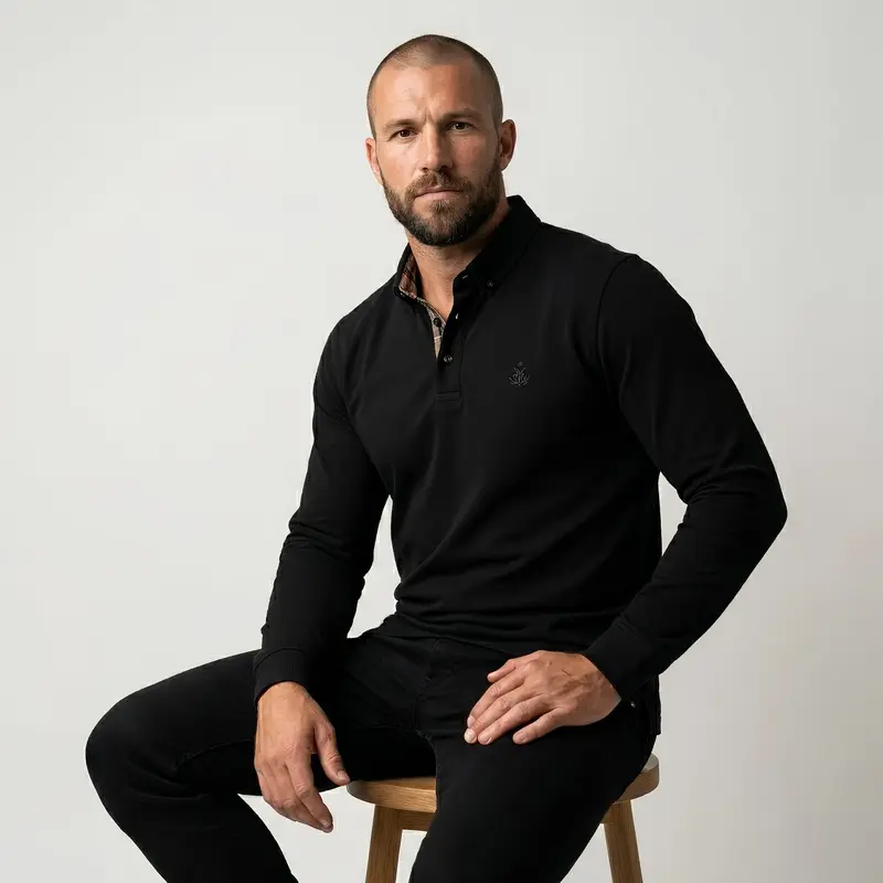 Polo ml noir en coton mercerisé