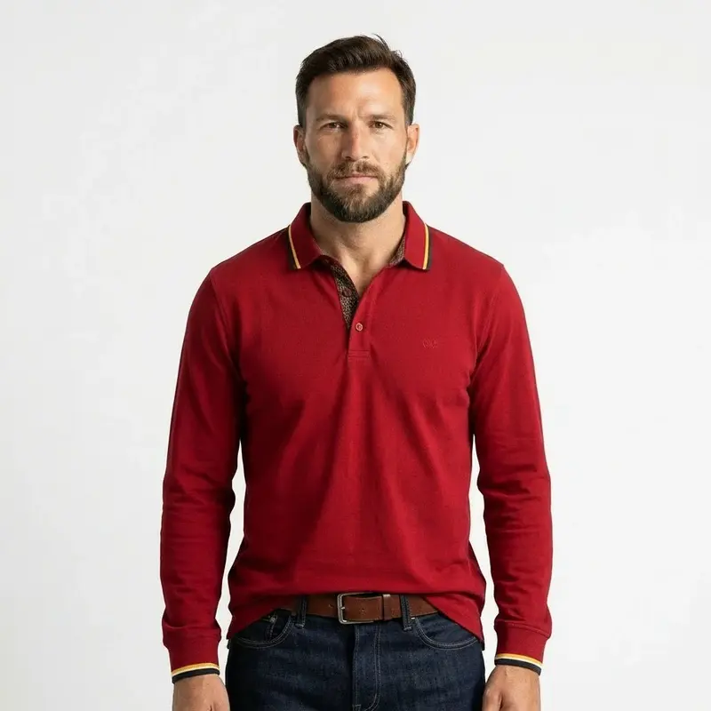 Polo ml rouge toucher peau de pêche