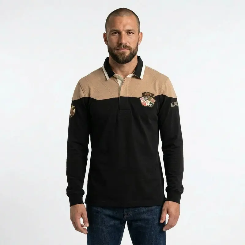 Polo ml scapulaire beige et noir Barbarians