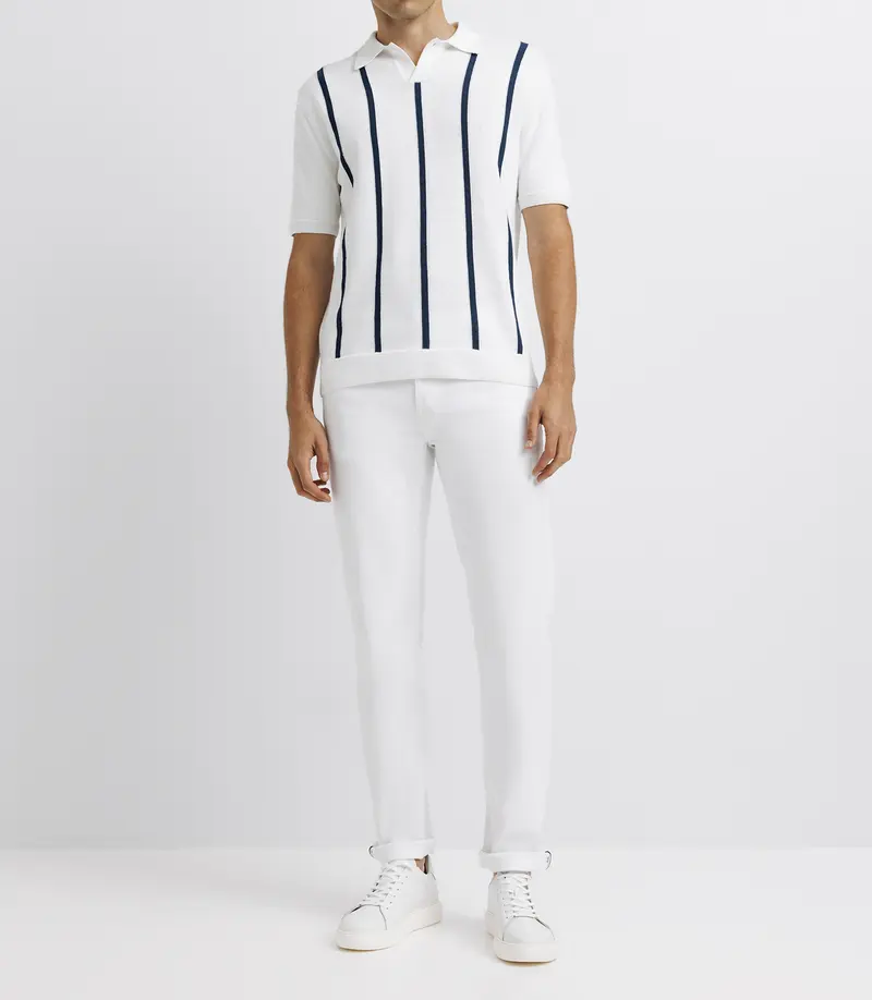 Polo nid d'abeille rayé blanc