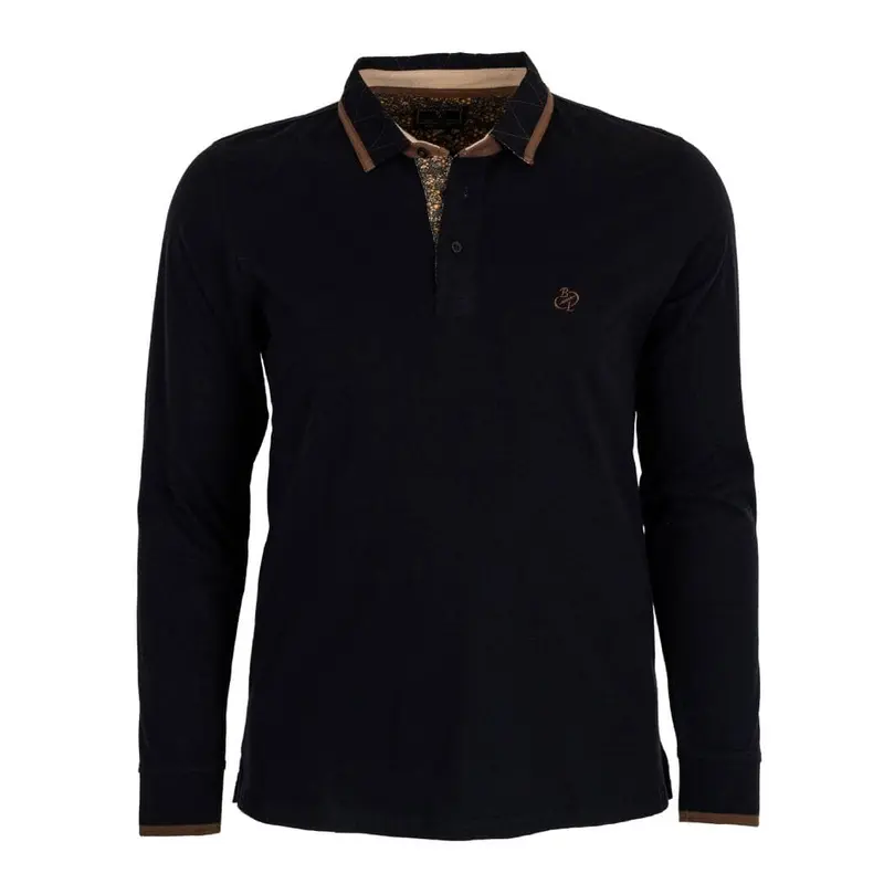 Polo noir à manches longues siglé BL