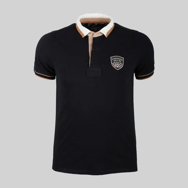 Polo noir col contrasté Barbarians
