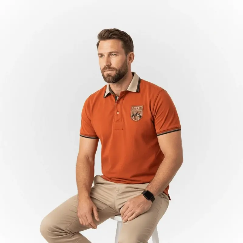 Polo orange col contrasté