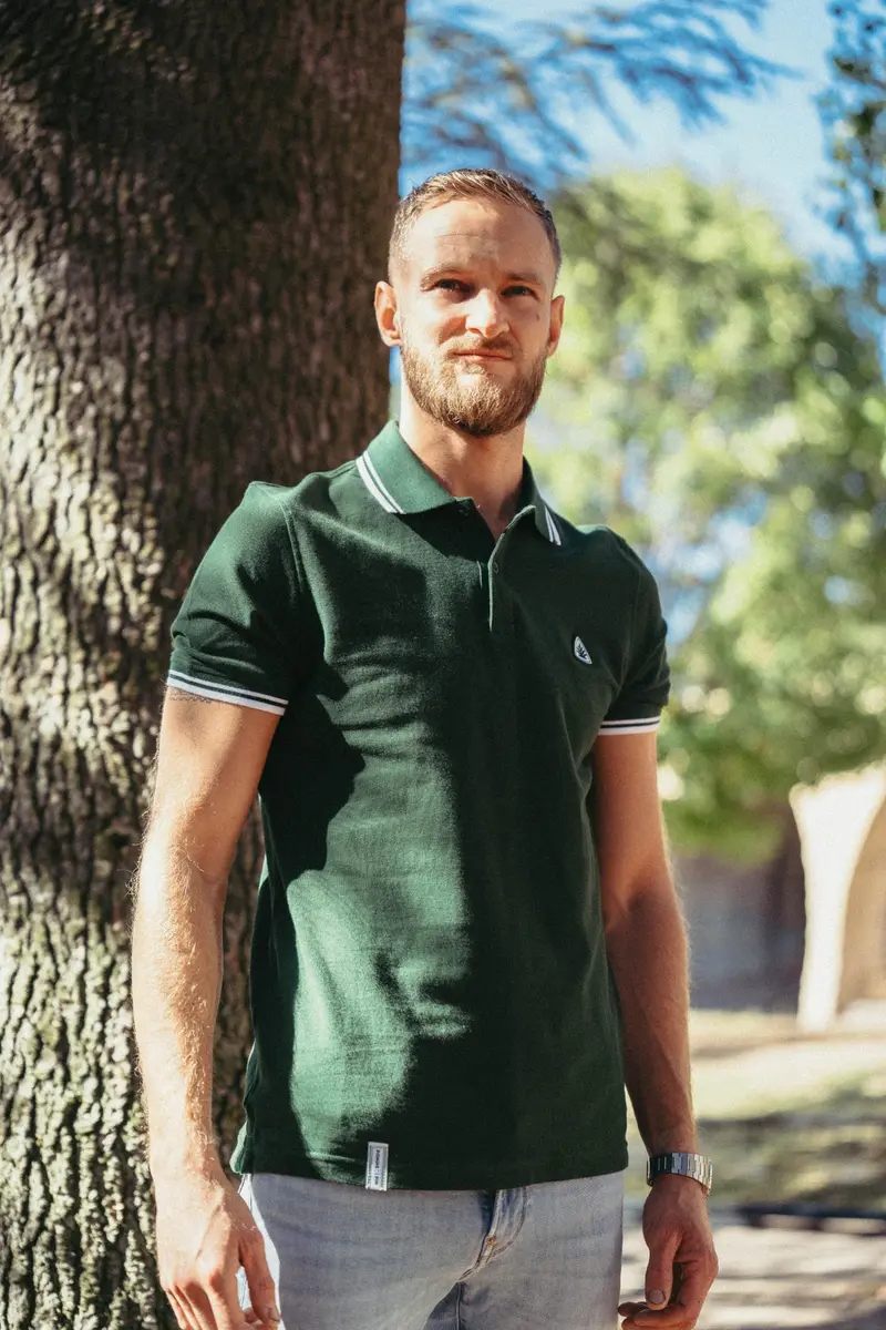 Polo pampille homme vert contrasté