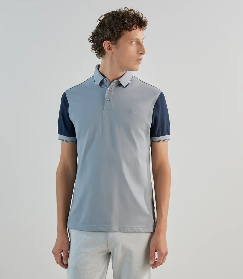 Polo piqué bleu gris clair
