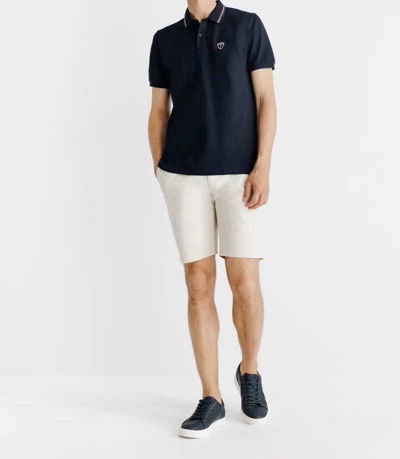 Polo piqué boutonné marine