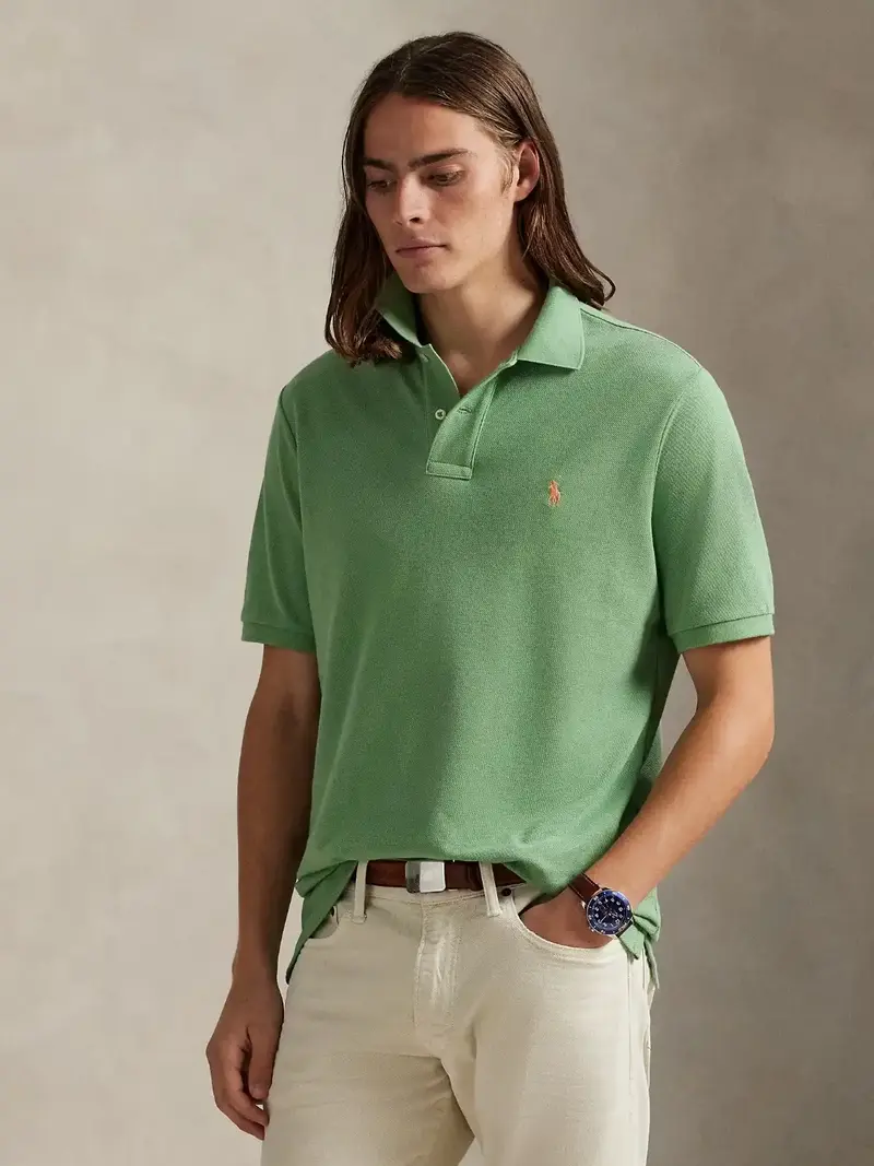 Polo Ralph Lauren ajusté vert en coton piqué