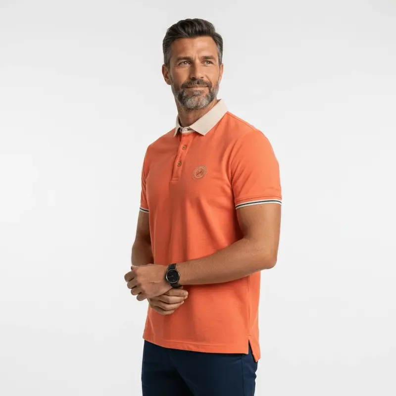 Polo slub orange col contrasté