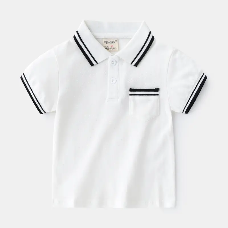 Polo T-shirt Garçon Manches Courtes Col Rond 95% Coton Été – Enfant 3–8 Ans 90–130 cm