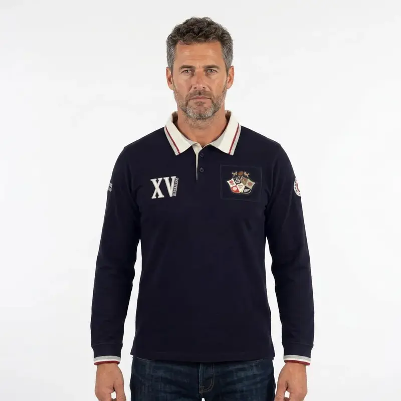 Polo XV Barbarians bleu marine toucher peau de pêche