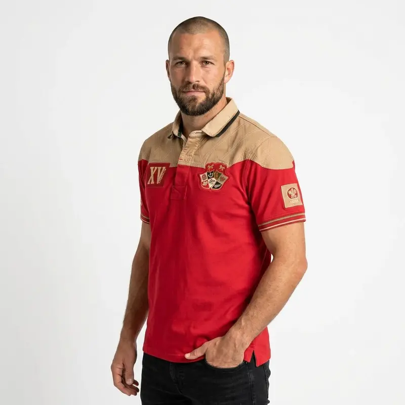 Polo XV Barbarians scapulaire rouge et beige