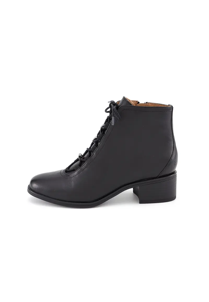 POPPINS - Bottines Lacées en Cuir Lisse Noir