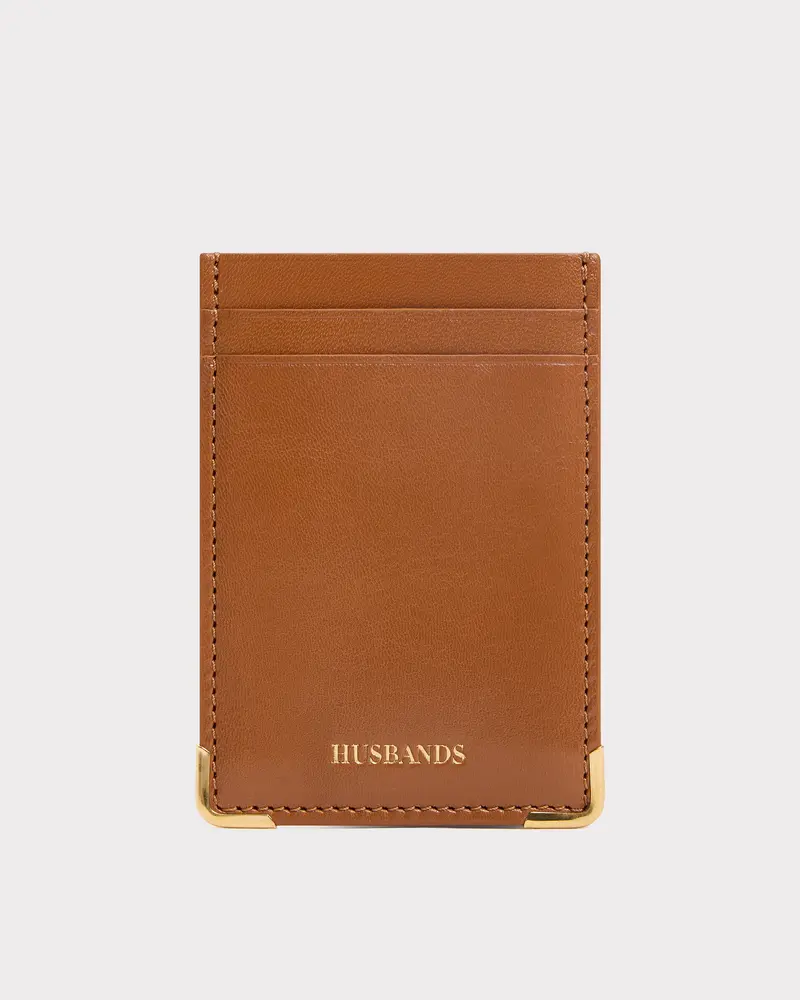 PORTE-CARTES VERTICAL EN CUIR DE CHÈVRE - CARAMEL