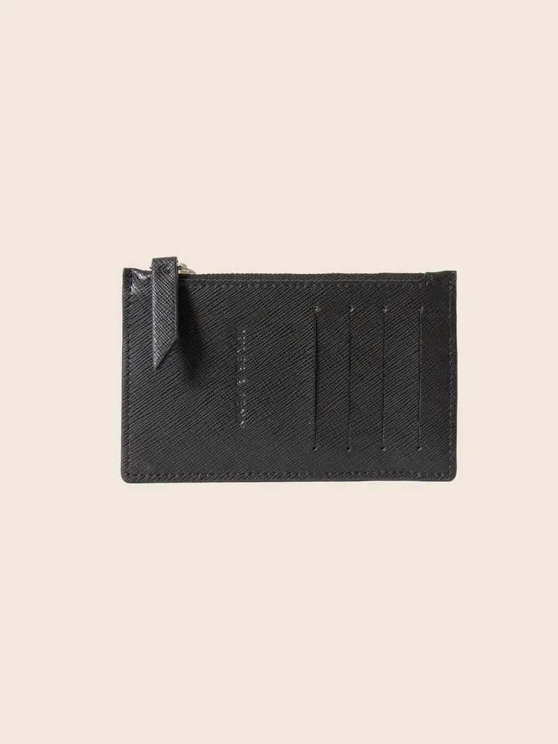 Porte-cartes zippé cuir noir