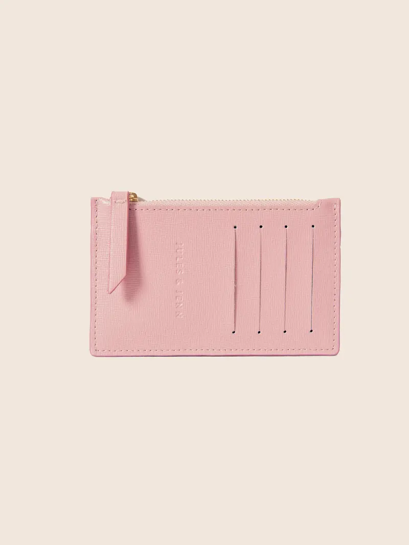 Porte-cartes zippé cuir rose