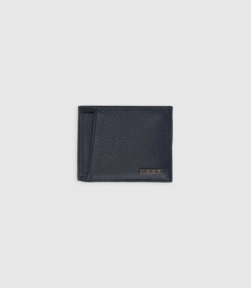 Portefeuille en cuir grainé marine WATT
