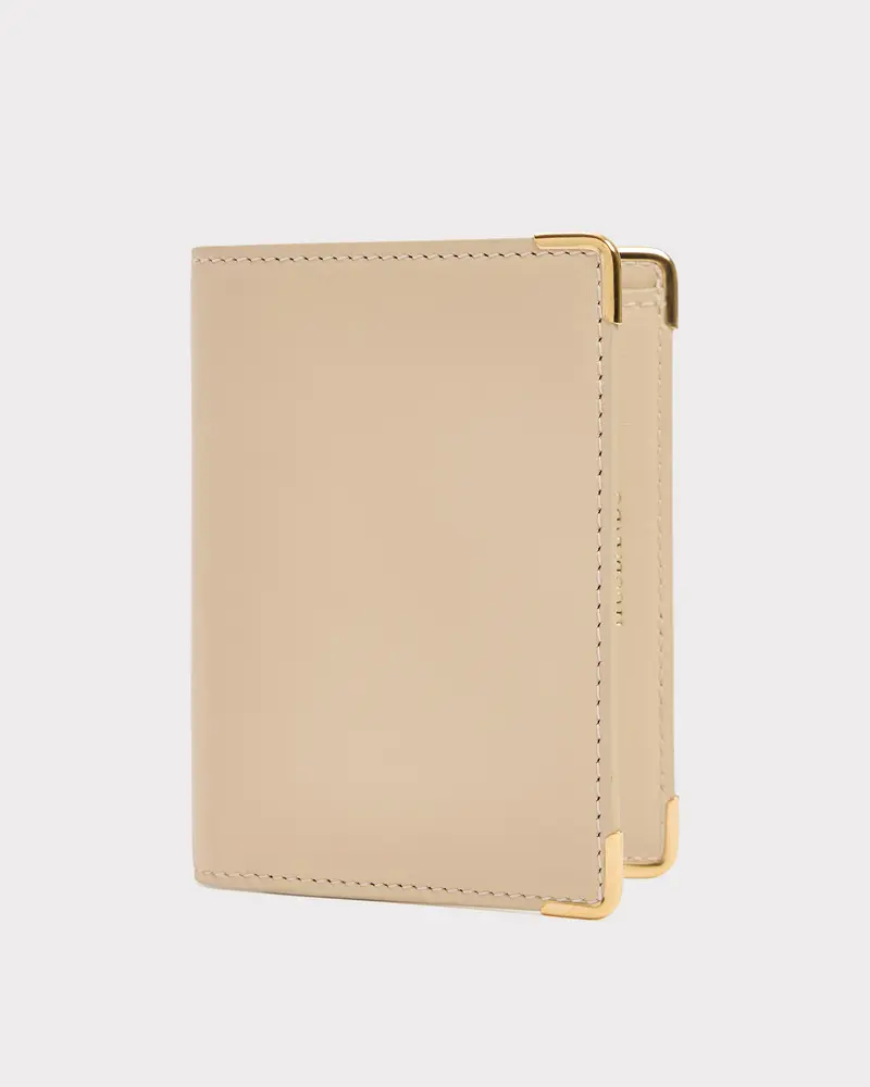 PORTEFEUILLE VERTICAL EN CUIR DE VEAU BOX - VANILLE