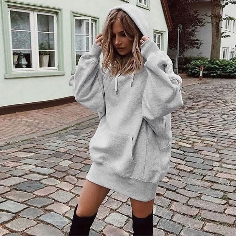 Pull à Capuche Ample en Polaire Unie pour Femme