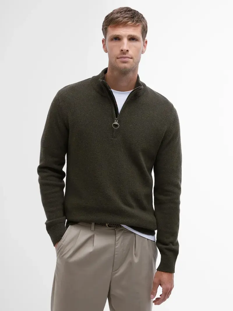 Pull camionneur à coudières Barbour kaki en laine