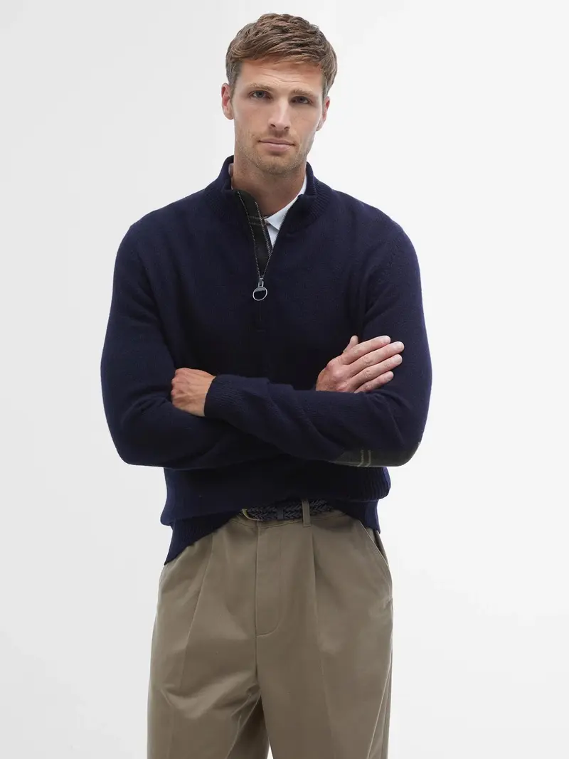 Pull camionneur à coudières Barbour marine en laine