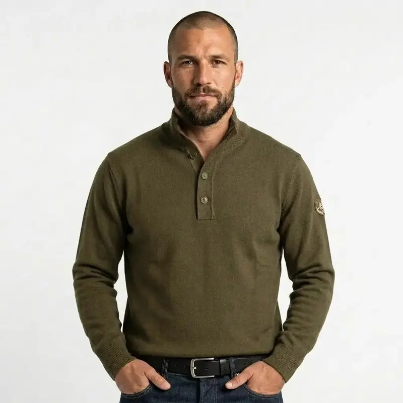 Pull camionneur boutonné kaki